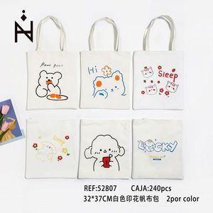 Borsa in tessuto stampato bianco 32x37 cm con simpatico design a cartoni animati per l'uso quotidiano - Product Image 2