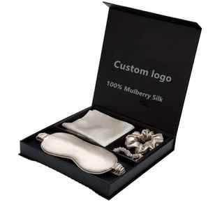 Set Scrunchie Rambut Sutra Mewah Custom, Sarung Bantal Sutra Satin dengan Ritsleting dan Masker Mata dalam Kotak - Product Image 2