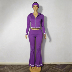 Completo Sportivo da <span class=keywords><strong>Donna</strong></span> in Due Pezzi, <span class=keywords><strong>Tuta</strong></span> da Jogging Estiva Traspirante in Cotone e Spandex con Zip e <span class=keywords><strong>Pantaloni</strong></span> Lunghi - Product Image 6