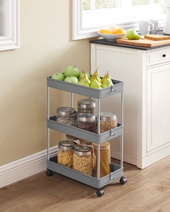 Chariot de rangement étroit en acier inoxydable SONGMICS avec <span class=keywords><strong>roulettes</strong></span> pour cuisine, salle de bain, bureau – <span class=keywords><strong>Étagère</strong></span> autoportante à 3 niveaux - Product Image 2