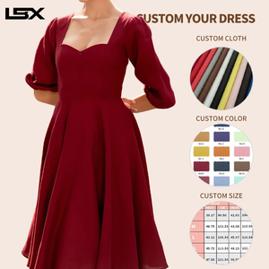 Vestido Midi Plisado Casual de Manga Corta con Cuello Cuadrado de Alta Calidad al por Mayor Personalizado OEM para Mujer Talla Grande - Product Image 2