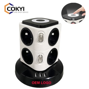 Multi-Socket avec 8 compartiments et 3 ports USB Protection contre les surcharges Court-circuit Noir Tour de prise <span class=keywords><strong>Rallonge</strong></span> rétractable - Product Image 2