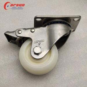 Ruedas Giratorias de Acero Inoxidable Carsun de 3 Pulgadas con Rueda de Nylon Blanca, Rodamiento de Bolas, Freno de Bloqueo Total, Duraderas, Resistentes al Desgaste, con Protectores de Rosca - Product Image 3