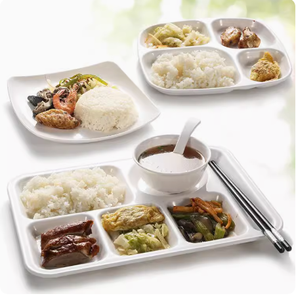 Rectangular Divided Dinner Tray Plastic Fast Food Tray for Adults Snack Food Portion Plates with Compartments Serving Plate