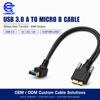 Kabel USB 3.0 Industri OEM 4 Sudut Opsional Kiri Kanan Atas Bawah 90 Derajat A ke Micro B Dengan Sekrup Pengunci untuk Kamera Industri