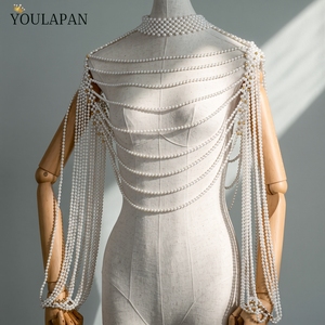 YouLaPan VG67 Bolero de Moda con Cadena de Perlas para Mujer, Capa con Mangas y Cuello Redondo, Cárdigan de Perlas, Accesorios para Vestido de Fiesta, Chal de Boda - Product Image 4