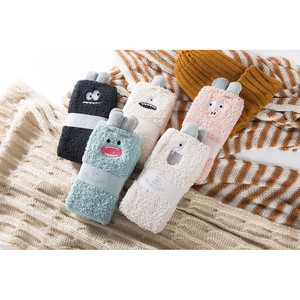 Thickened Coral Fleece Socks With Cartoon Monster Design 3D Ears Half Fleece Side For Home And Sleep - Product Image 1