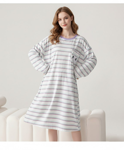 Ensemble de pyjama décontracté pour femmes, toutes saisons, usage général, vêtements de maison, extérieur, jupe à manches longues, coton respirant - Product Image 4