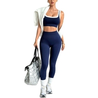 Ensemble de yoga 2 pièces pour femme, léger et respirant, soutien-gorge de sport élastique taille haute et pantalon long, vêtements de sport en nylon/spandex