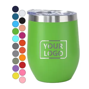 Custom Logo Wine Glasses Powder Coated Double Wall Insulated Beer Insulated Stemless Stainless Steel 12 Oz 12oz Wine Tumbler
