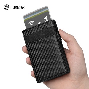TILONSTAR TVC316 Customizable Carbon Fiber Credit Card Wallet Aluminum Pop up Carteras Leather <b>ID</b> Card <b>Holder</b> - Product Image 2