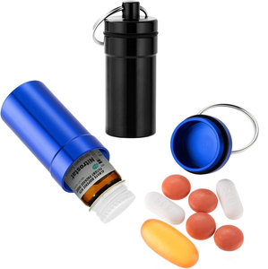 Portapillole Piccolo e Portatile con Portachiavi, Impermeabile, in Alluminio, Mini Contenitore Metallico per Medicinali da Tasca - Product Image 3