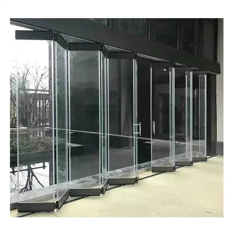 Puertas correderas plegables de vidrio templado sin marco para Exterior, puerta de partición acristalada, puerta de vidrio plegable sin marco