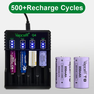 Baterai Li-ion Isi Ulang Vapcell T8 INR16340 850mAh 3A dan Pengisi Daya 3.7V 16340 Baterai Lithium Ion untuk Senter - Product Image 5