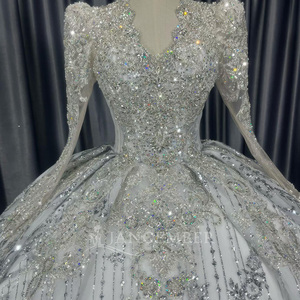 Lscm102 Elegant Sparkly Bridal Gown Illusion Crystal Beaded Full Skirt Tulle Ball Gown White <b>Wedding</b> Dress For Bride Jancember - Product Image 4
