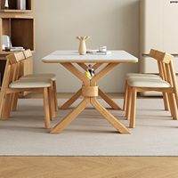 Ensemble table à manger et chaises en bois de frêne massif Design carré moderne avec style crème pour salon pour petits appartements