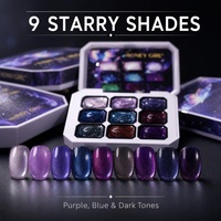 HONEY GIRL 9 Couleurs Vernis à Ongles Gel Professionnel Vegan Écologique Effet Œil de Chat Français UV, Palette de Gels Magnétiques 9 Grilles pour Appliquation par Tapotement, Designer