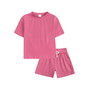 Ensemble deux pièces en coton léger pour garçons de 8 à 12 ans, unisexe, 100 % coton, haut et bas personnalisés, ensemble pull, cadeau, doux, confortable, tricoté, uni - Product Image 1