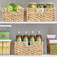 Panier de rangement écologique en fibre de jacinthe d'eau tressée à la main avec poignée pour la cuisine, forme personnalisable