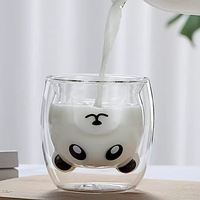 Tasse à café personnalisée en verre borosilicate double paroi isolée, transparente, résistante à la chaleur et sans plomb, motif ours