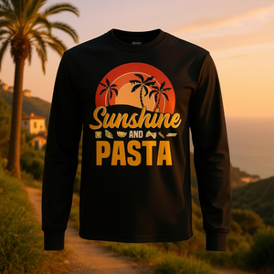 T-shirt a maniche lunghe retrò vintage Sunshine And Pasta, design per gli amanti della cucina italiana - Product Image 3