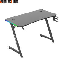 Bureau de jeu Wquantum TZ-2 réglable en hauteur, en métal carbone, surface en bois, design en forme de Z, éclairage LED RVB, porte-gobelet, crochet pour casque
