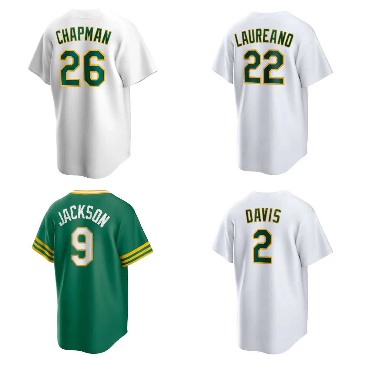 Camisa de beisebol costurada Oakland Athletic masculina barata de alta qualidade verde uniforme de equipe de softball #9 Jackson #2 Davis