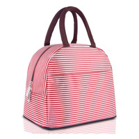 Sac à déjeuner isotherme portable en tissu Oxford PEVA avec fermeture éclair, unisexe, rayé, boîte à bento thermique, sac fourre-tout avec poche avant, étanche, pour le bureau