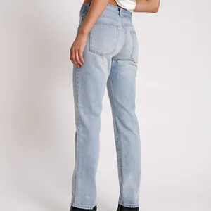 ODM OEM cargo Denim jeans Mujer Cargo, pantalones vaqueros Mujer cintura alta solapa bolsillo Jeans/