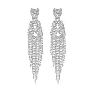 أقراط طويلة عصرية مرصعة بأحجار الراين مرصعة بالكريستال للزفاف والزينة أقراط مرصعة بأشكال ثريا - Product Image 1