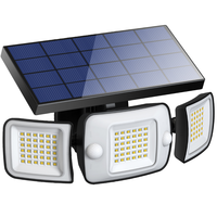 NOUVEAU LED PIR Motion Sensor 3 Head Solar Outdoor Security Wall Light IP65 270 Degree Wide Angle for Garden Garage Warehouse Pool