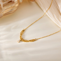 Collier unisexe ajustable en laiton plaqué or 18 carats avec pendentif zircon et perles multicouches, design de niche tendance, vente en gros