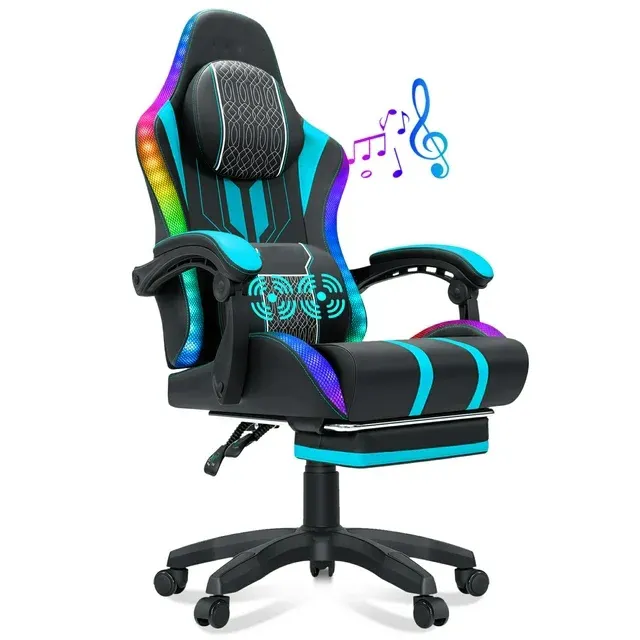 sillas gamer con luces rgb Computer Linkage Armrest Ergonomic Game Gaming Chair with RGB LED Lights and Adjustable Footrest