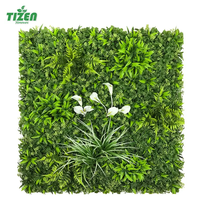 Tizen Wholesale plastic with flowers grass greenery wall panels Artificial grass plant wall for hotel decor