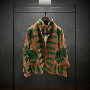 Stand Collar <b>Velvet</b> Fleece <b>Jacket</b> Green Embroidery Full Sleeve Autumn Women's Coat Regular Length Open Closure Wholesale <b>Jacket</b> - Product Image 3