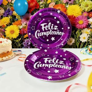 Vajilla Desechable de Color Brillante para Fiestas, Platos de Papel con Lámina Dorada Española para Actividades, <span class=keywords><strong>Cumpleaños</strong></span>, Reuniones de Amigos - Product Image 3