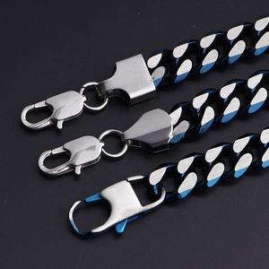Collier ras du cou en acier inoxydable plaqué acier bleu mélangé, style Miami Cuban, pour hommes, prix de gros - Product Image 4