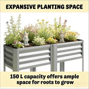 Jardinera Elevada de Acero Galvanizado con Estante de Almacenamiento, Contenedor para Plantas de Exterior Plateado - Product Image 4