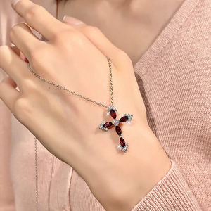 Pendentif en forme de croix en pierre de cristal naturel violet, collier en argent sterling s925, bijoux pour femmes, cadeau - Product Image 4