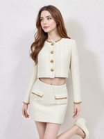 Nouvelle Collection : Ensemble Deux Pièces Tendance pour Femme - Manteau Court et Jupe Crayon Taille Haute Unie avec Boutons au Genou - Achat en Ligne