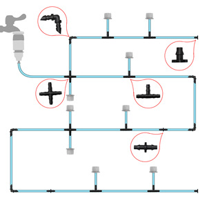 Conjunto de Conectores para Riego por Goteo, Conector en T de Plástico con Espiga de 1/4 Pulgadas, Codo y Tapón para Sistema de Microaspersores - Product Image 2