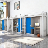 Lit superposé triple en métal sur mesure pour dortoir universitaire, lit mezzanine moderne avec escalier, table et tiroir pour étudiants et personnel