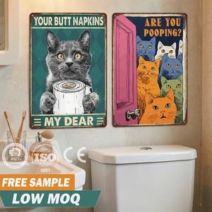 En gros, Plaques métalliques en fer blanc imprimées UV 'Are You Pooping', Art mural vintage premium avec motif chat, Décoration intérieure, Cadeau par sublimation pour la maison et le bar - Product Image 1