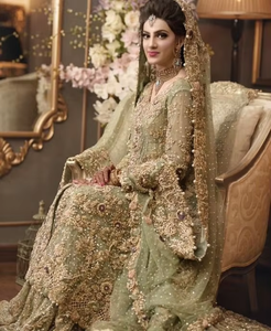 Última Chaqueta larga India/paquistaní 2019 con Lehenga hermoso diseño pesado 3D Zardozi bordado trabajo para bodas - Product Image 4