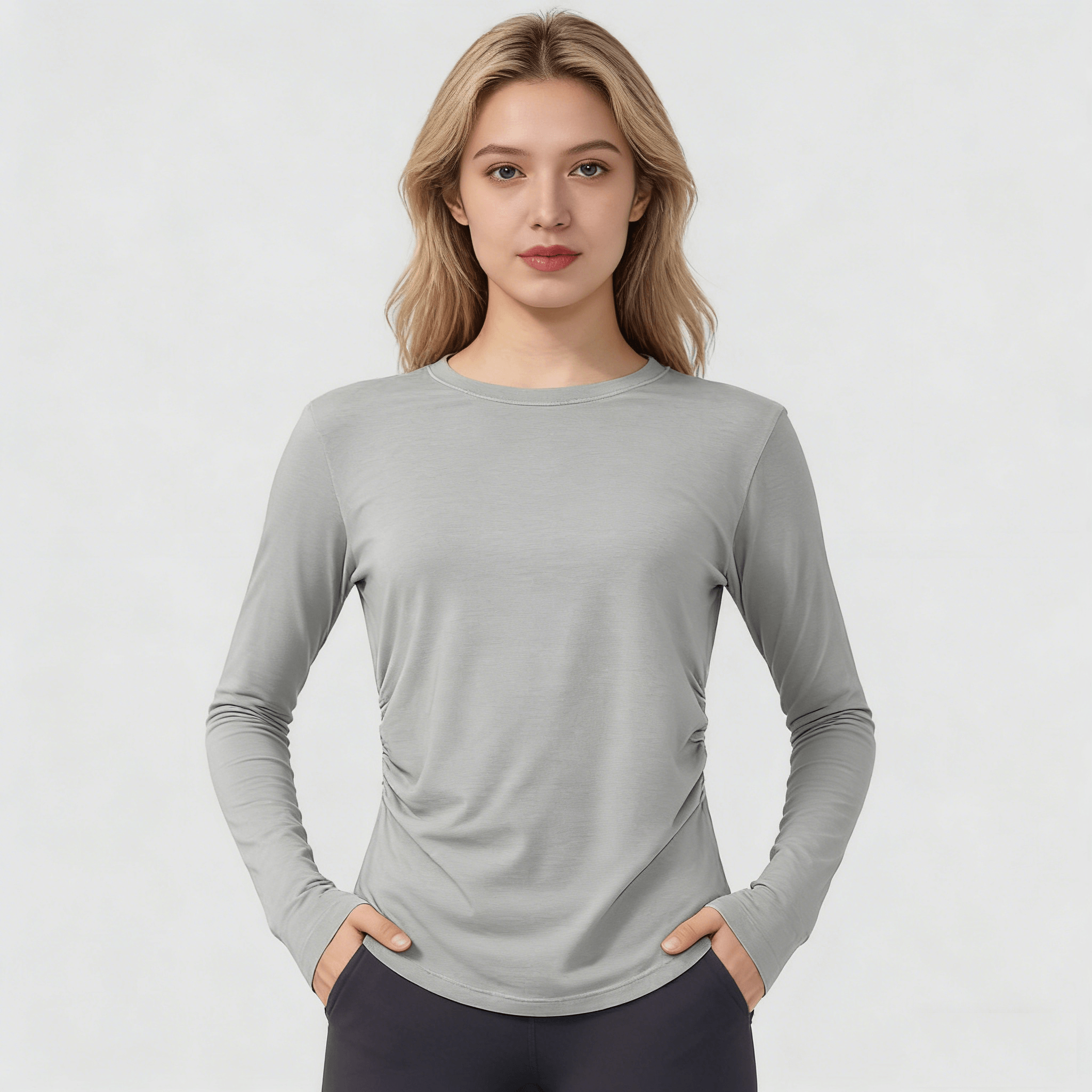 Bulk Order Moisture-Wicking Technology Gray Breathable Pilates Training Merino Wool Long Sleeve Yoga Top Lady's t Shirt Fashion