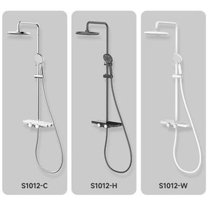 R&T S1 Soporte de Ducha Moderno Cromado de Doble Agarre para Montaje en Pared con Plataforma de Almacenamiento de Vidrio Templado y Barra Deslizante con Salida Inferior Oculta - Product Image 5