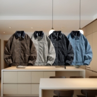 Blouson Bomber Moto Homme Personnalisé en PU Délavé, Veste Décontractée Unisexe Rétro Coupe-Vent Ample à Fermeture Éclair pour l'Hiver et l'Extérieur