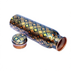 Premium <b>Copper</b> <b>Water</b> <b>Bottle</b> with Custom Logo Designer Prints Wholesale for Office Use Ayurvedic Health Benefits Drinkware Lid - Product Image 1