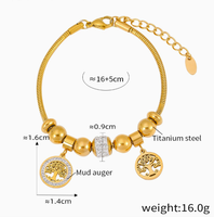 Bracelet en acier inoxydable avec perles porte-bonheur, motif étoile et lune ajourés, arbre de vie et diamants, style européen-américain, collection mode