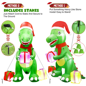 Hộp quà khủng long bơm hơi LED Giáng sinh bán buôn nhà máy, đồ trang trí Giáng sinh ngoài trời cổ điển, khủng long khổng lồ bơm hơi - Product Image 4